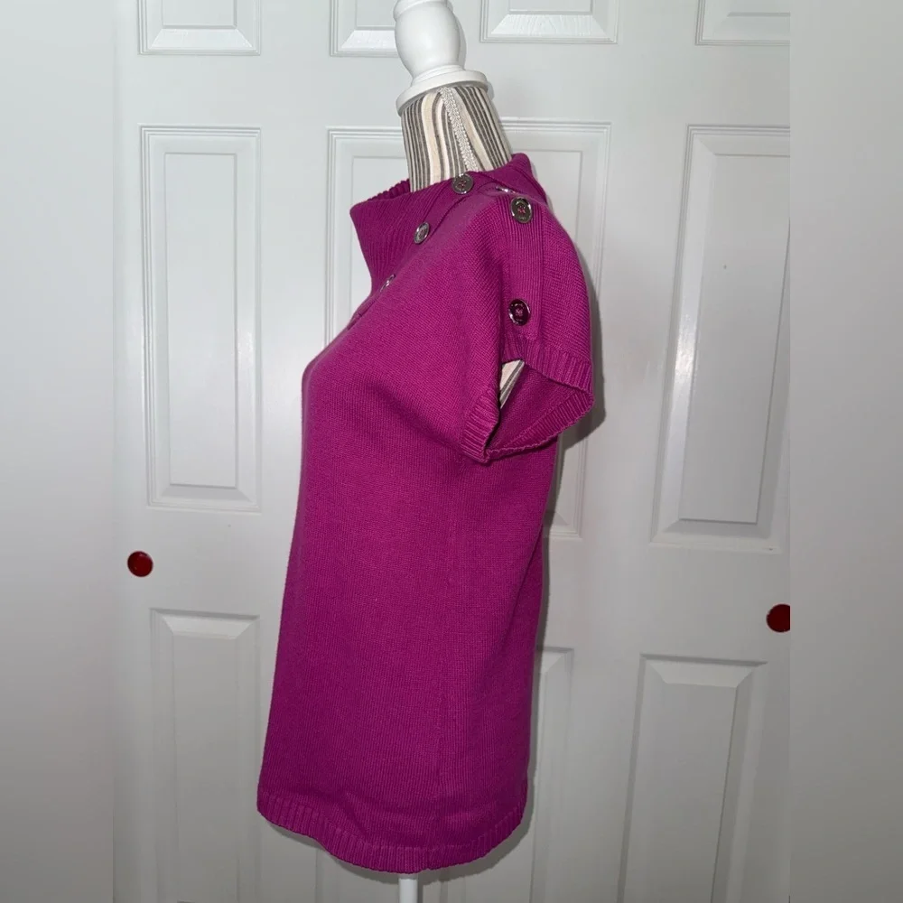 Michael Kors Pink Sweater Top Button Shoulder Short Sleeve Knit Size L